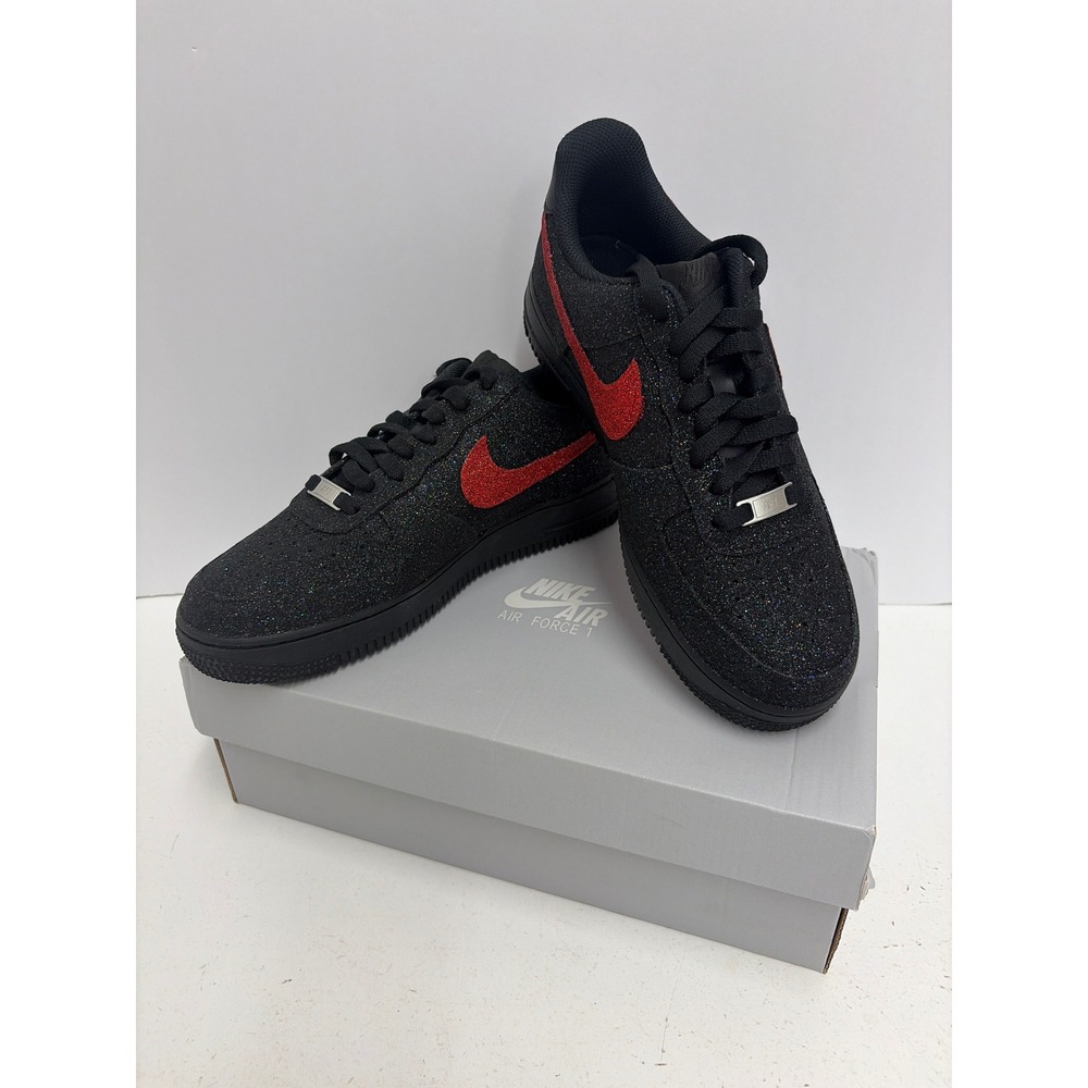 NEW Nike Air Force 1 Low Black Red Glitter Sneakers Shoes DD8959-001 Adult 9